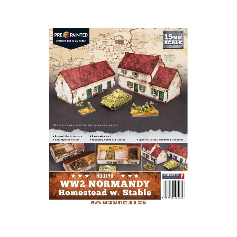 WW2 Normandy Homestead w. Stable  (Prepintado) 15mm